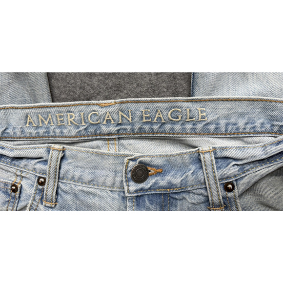 American Eagle Jeans Mens 34x30 Light Wash Straight Leg Distressed Denim Y2K - Picture 8 of 11